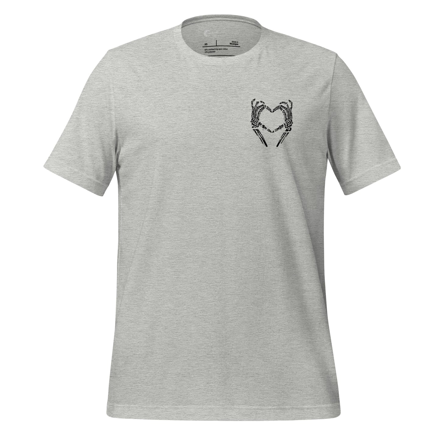 Athletic grey motivational shirt that says I am who I am your approval is not needed with skeleton hands giving the I heart you symbol created by graphic apparel company Midnight Gypsy Designs.