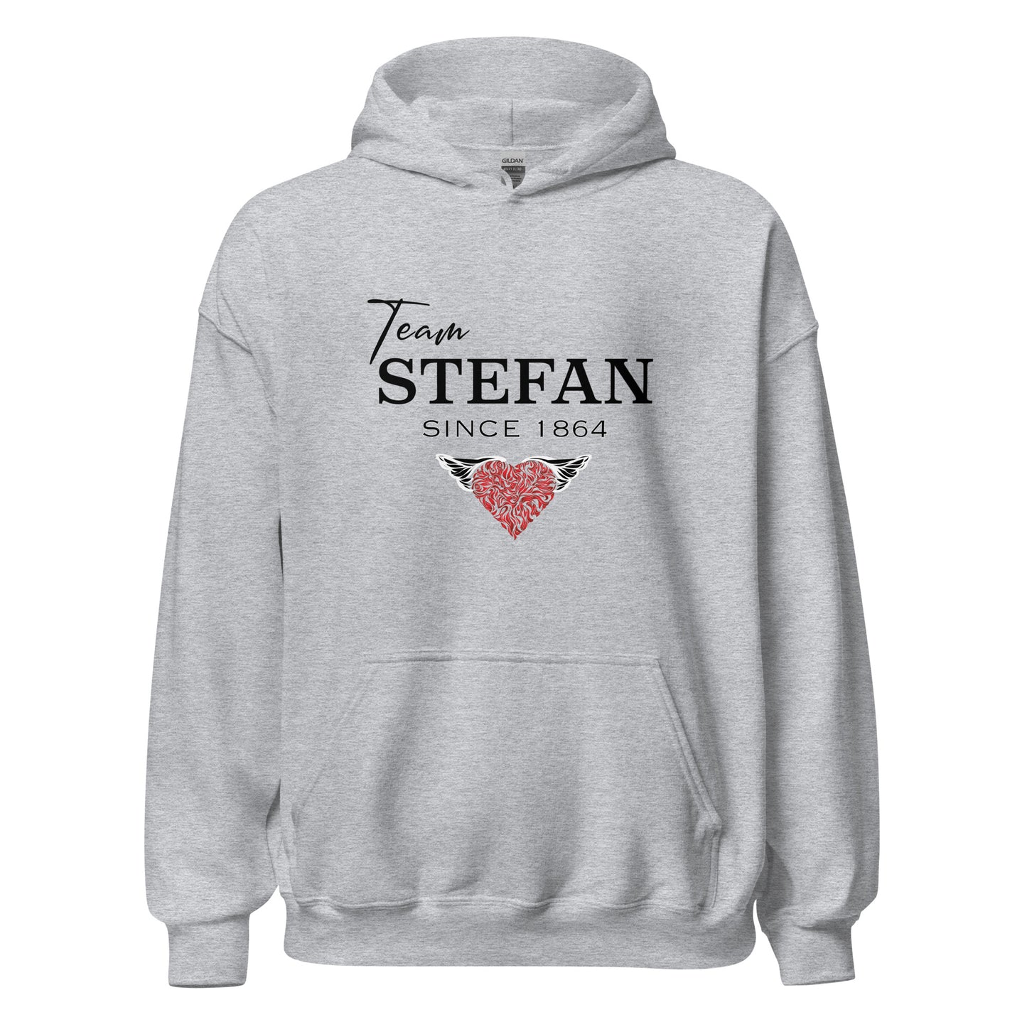 Grey Team Stefan Since 1864 hoodie from The Vampire Diaries that reads team Stefan since 1864 with a read heart created by graphic apparel company Midnight Gypsy Designs as part of their The Vampire Diaries apparel line. Perfect Mystic Falls hoodie, The Vampire Diaries hoodie, Stefan Salvatore hoodie, Vampire Diaries shirt, Mystic Falls shirt, Team Stefan since 1864 shirt, Team Stefan hoodie, Team Stefan shirt, and Stefan Salvatore shirt.
