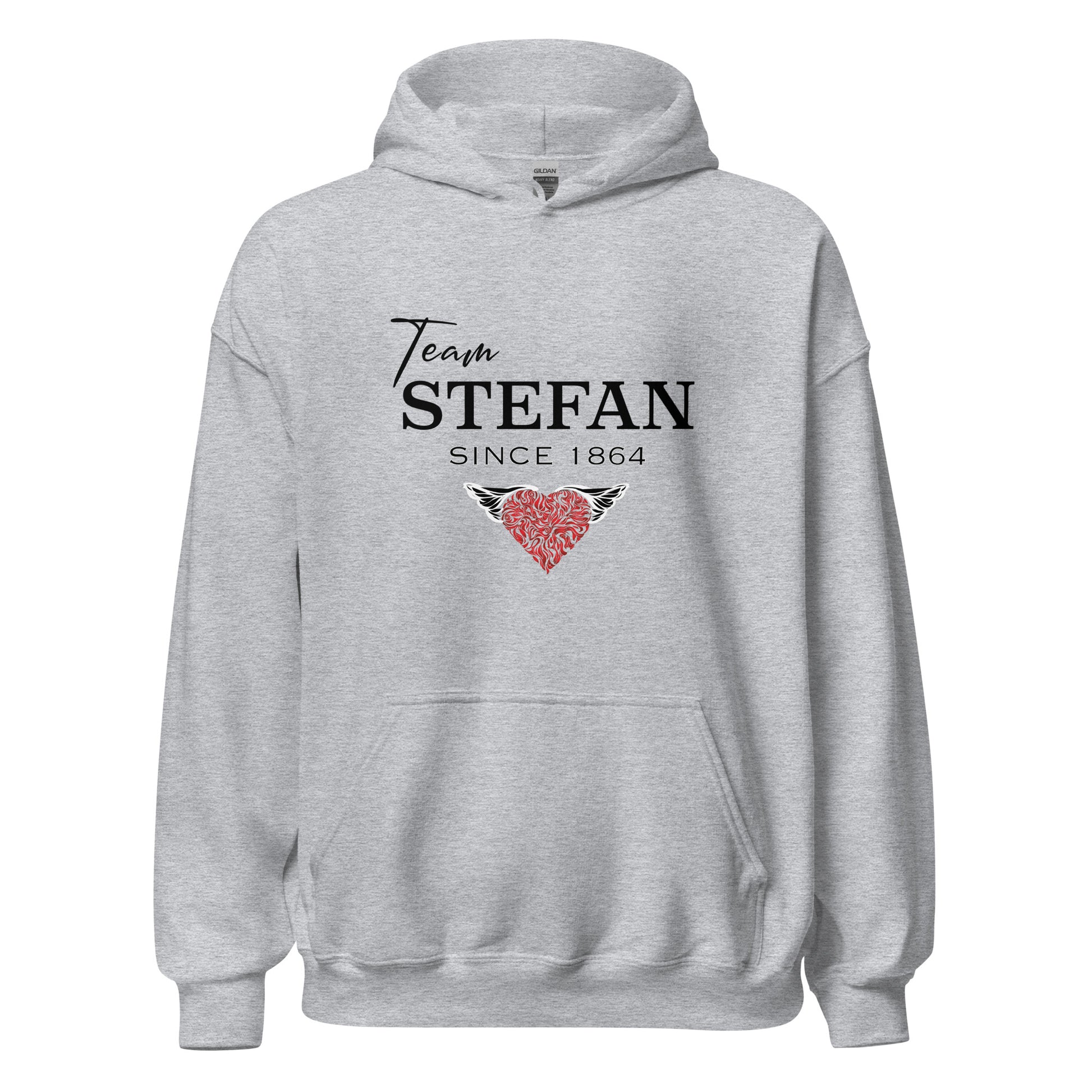 Grey Team Stefan Since 1864 hoodie from The Vampire Diaries that reads team Stefan since 1864 with a read heart created by graphic apparel company Midnight Gypsy Designs as part of their The Vampire Diaries apparel line. Perfect Mystic Falls hoodie, The Vampire Diaries hoodie, Stefan Salvatore hoodie, Vampire Diaries shirt, Mystic Falls shirt, Team Stefan since 1864 shirt, Team Stefan hoodie, Team Stefan shirt, and Stefan Salvatore shirt.