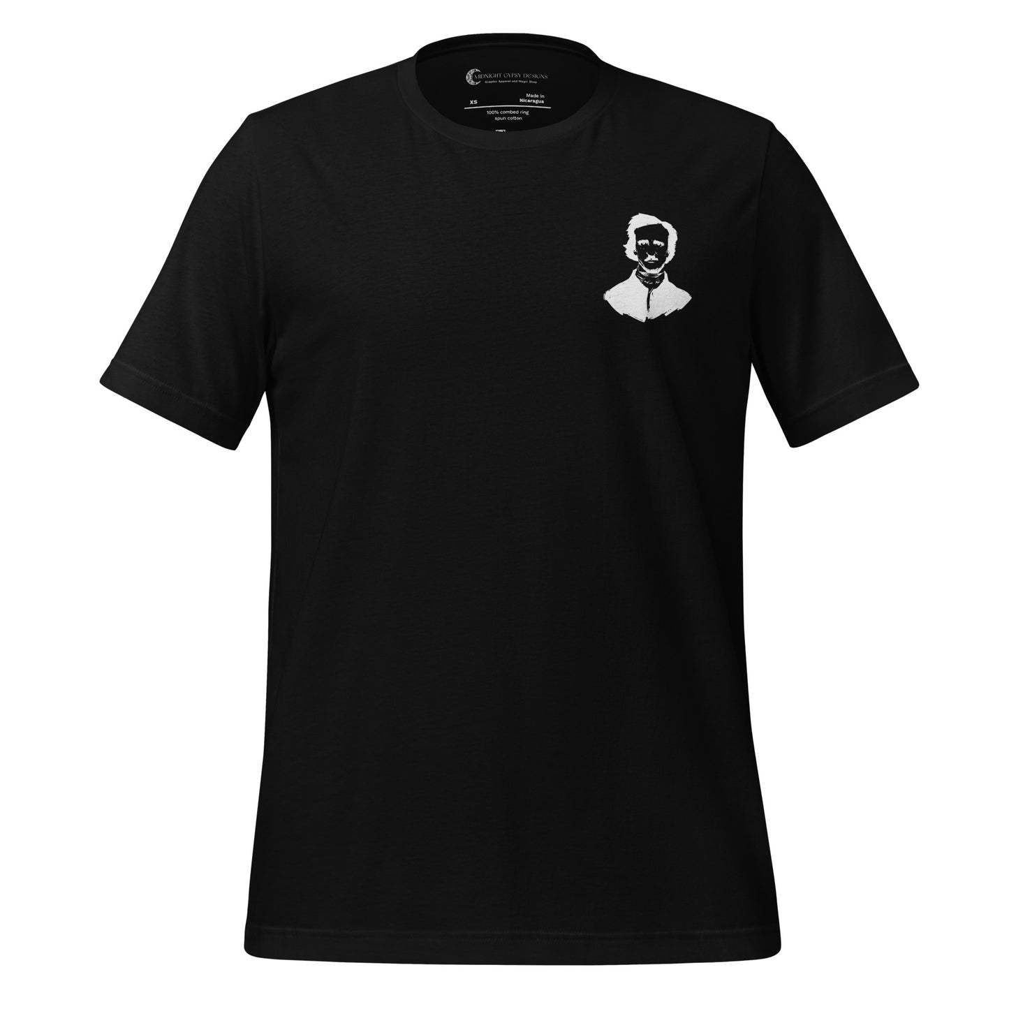Black Edgar Allan Poe shirt that says Be Like Poe created by graphic apparel company Midnight Gypsy Designs as part of their Dark Academia t-shirt collection. Perfect Edgar Allan Poe merch, Edgar Allan Poe fans shirt, Edgar Allan Poe literary shirt, Edgar Allan Poe Poet shirt, Edgar Allan Poe librarian shirt, and Edgar Allan Poe fan shirt for readers.
