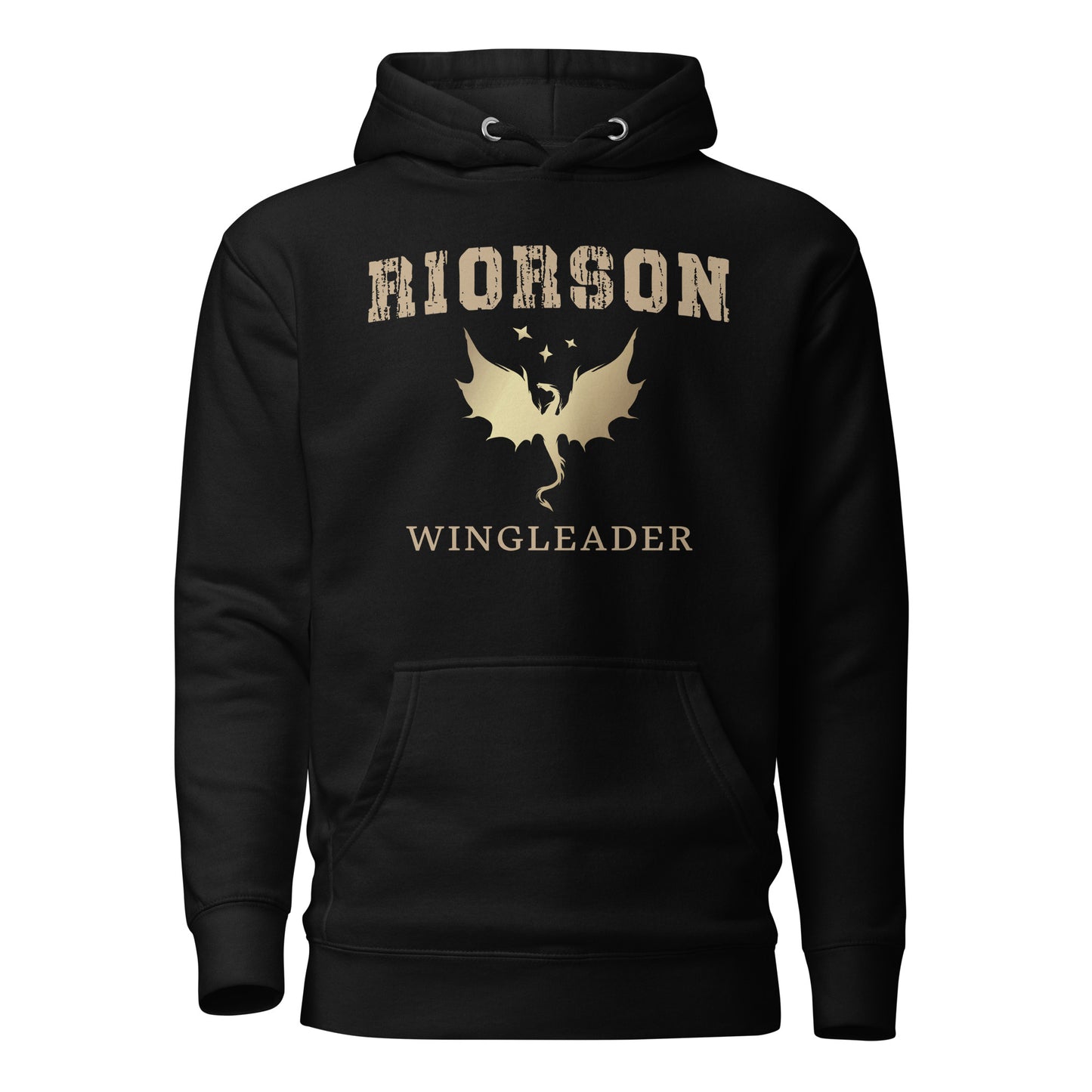 Black Fourth Wing shirt that says Riorson Wingleader with a dragon and stars created by graphic apparel company Midnight Gypsy Designs as part of its bookish merch collection for fantasy book readers. Perfect dragon riders shirt, Xaden Riorson shirt, Iron Flame shirt and Onyx Storm shirt.