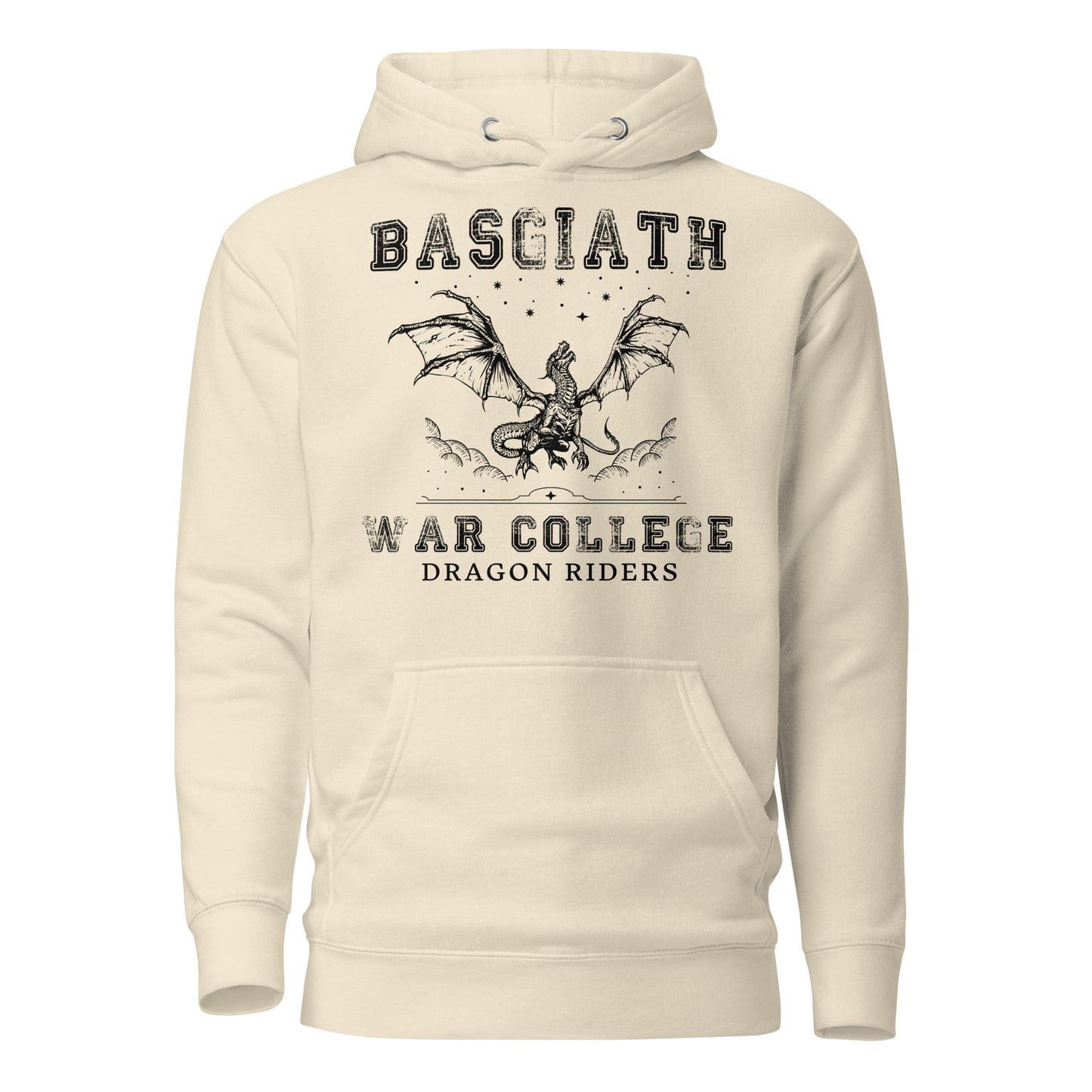 Bone natural dragon rider Basgiath War College hoodie for fantasy book readers of Fourth Wing, Iron Flame, and Onyx Storm created by graphic apparel company Midnight Gypsy Designs as part of their bookish merch collection.