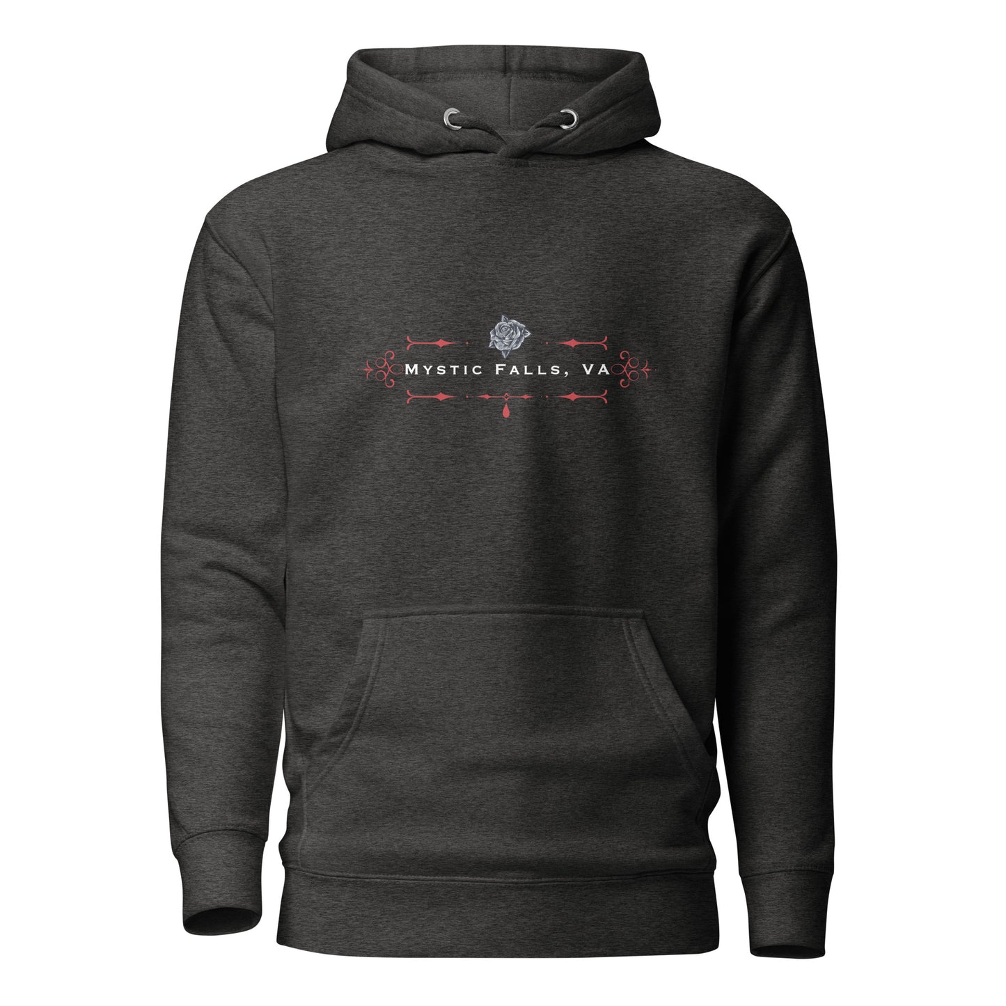 Charcoal grey Mystic Falls hoodie that says Look Like a Salvatore, Act Like a Forbes, and Love Like a Gilbert with black rose and red blood drip created by graphic apparel company Midnight Gypsy Designs as part of their The Vampire Diaries apparel line. Perfect Vampire Diaries hoodie, Stefan Salvatore hoodie, Damon Salvatore hoodie, Mystic Falls shirt, Bonnie Bennett shirt, Caroline Forbes shirt, and Salvatore Brothers hoodie.