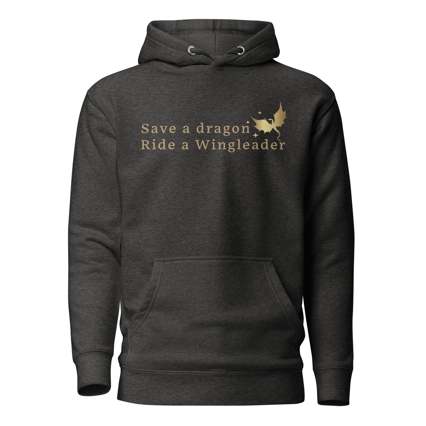 Charcoal heather Fourth Wing shirt that says Save a Dragon Ride a Wingleader with a dragon and stars created by graphic apparel company Midnight Gypsy Designs as part of its bookish merch. Perfect dragon riders shirt, Xaden Riorson shirt, Iron Flame shirt and Onyx Storm shirt.