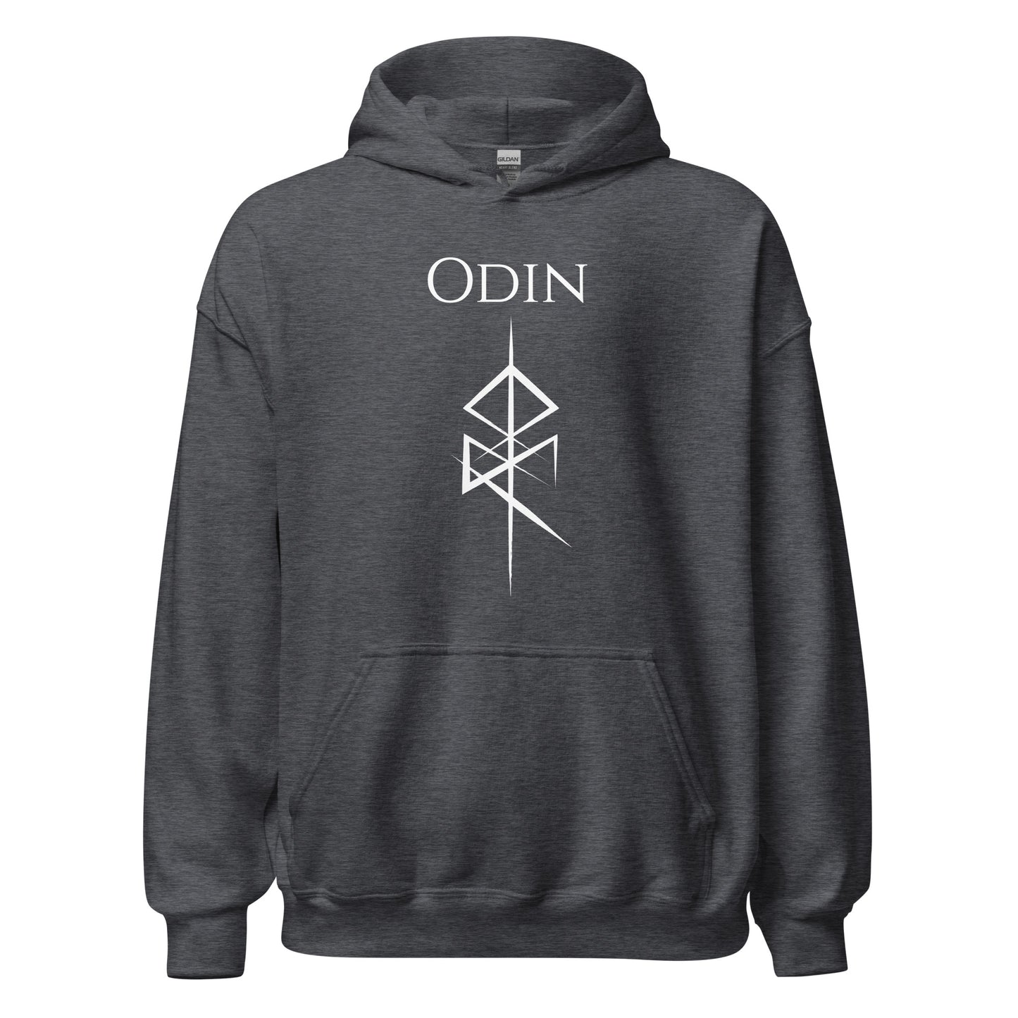 Grey Odin hoodie with the Odin God of War Futhark rune symbol created by Norse Viking apparel shop Midnight Gypsy Designs as part of their Viking apparel collection. Perfect Odin shirt, God of War shirt, Vikings hoodie, Norse Viking hoodie, Norse rune hoodie, Odin hoodie, God of War hoodie, Norse Viking shirt, and Scandinavian hoodie.