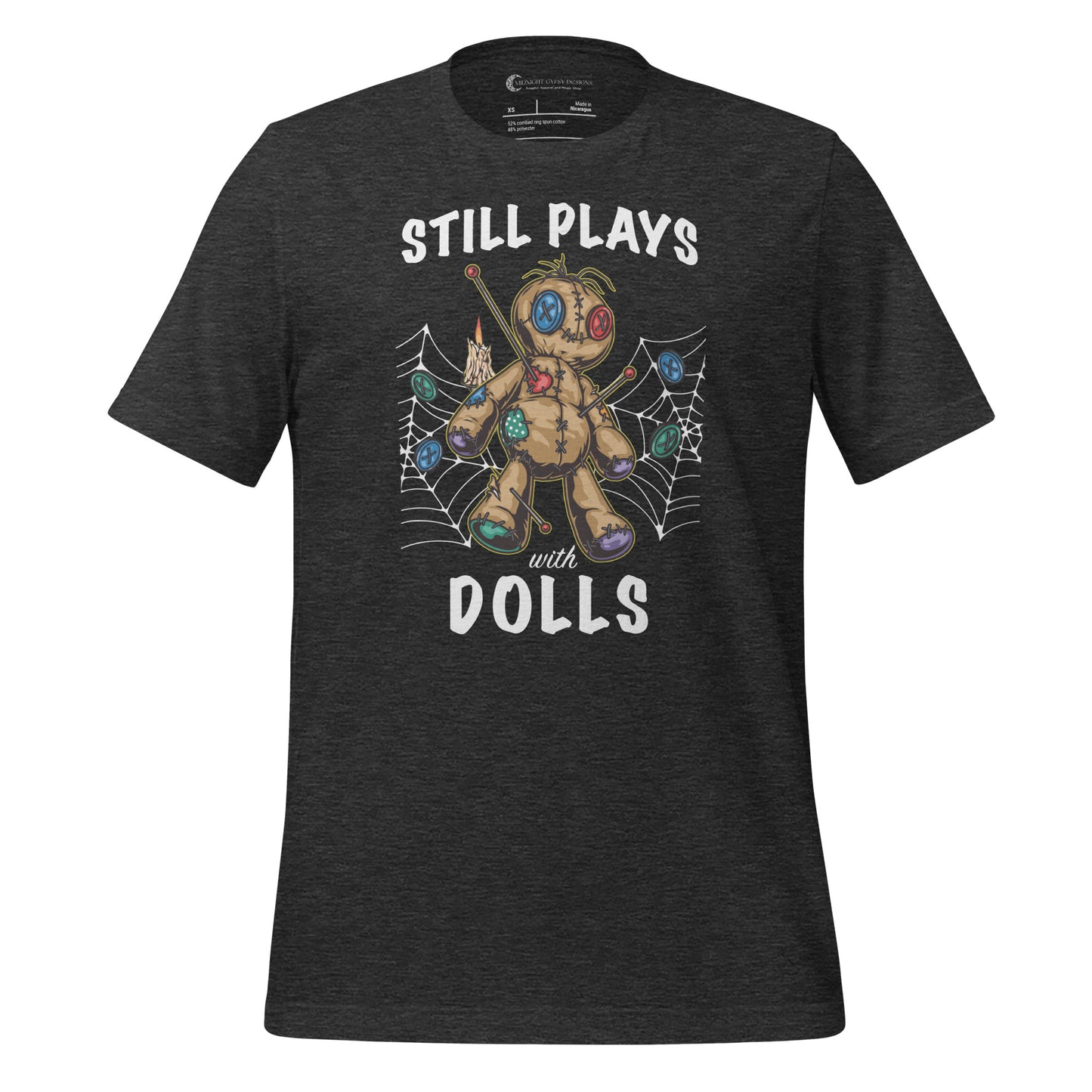 Grey Still Plays With Dolls VooDoo shirt created by clothing apparel company Midnight Gypsy Designs.