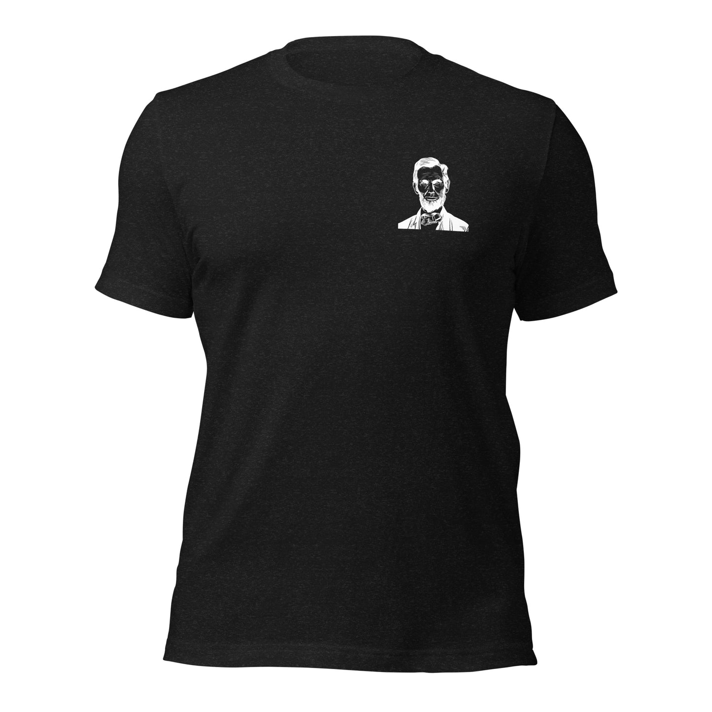 Heather black Abraham Lincoln patriotic shirt that says those who deny freedom to others deserve it not for themselves created by graphic apparel shop Midnight Gypsy Designs as part of their patriotic apparel clothing line. Perfect USA patriotic tee, USA patriotic t-shirt, USA veterans shirt, We the People Shirt, USA Military Shirt, US Constitution Shirt, fourth of July shirt, patriotic pride shirt, USA veterans shirt, and Abraham Lincoln shirt.