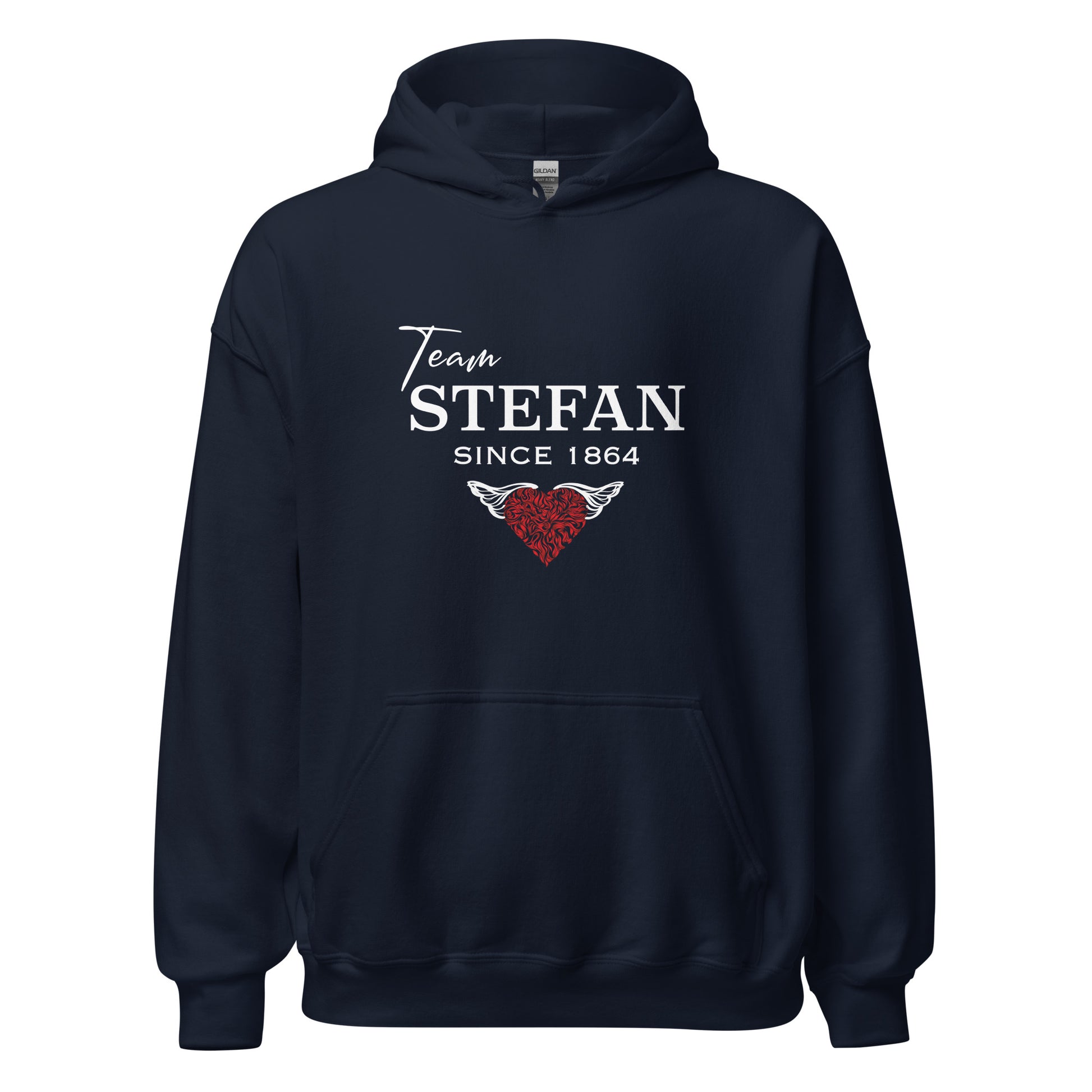 Navy Team Stefan Since 1864 hoodie from The Vampire Diaries that reads team Stefan since 1864 with a read heart created by graphic apparel company Midnight Gypsy Designs as part of their The Vampire Diaries apparel line. Perfect Mystic Falls hoodie, The Vampire Diaries hoodie, Stefan Salvatore hoodie, Vampire Diaries shirt, Mystic Falls shirt, Team Stefan since 1864 shirt, Team Stefan hoodie, Team Stefan shirt, and Stefan Salvatore shirt.