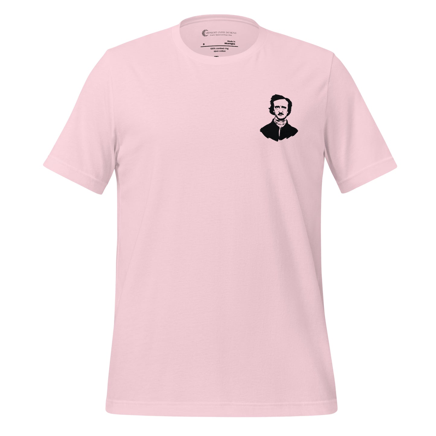 Pink Edgar Allan Poe shirt that says Be Like Poe created by graphic apparel company Midnight Gypsy Designs as part of their Dark Academia t-shirt collection. Perfect Edgar Allan Poe merch, Edgar Allan Poe fans shirt, Edgar Allan Poe literary shirt, Edgar Allan Poe Poet shirt, Edgar Allan Poe librarian shirt, and Edgar Allan Poe fan shirt for readers.
