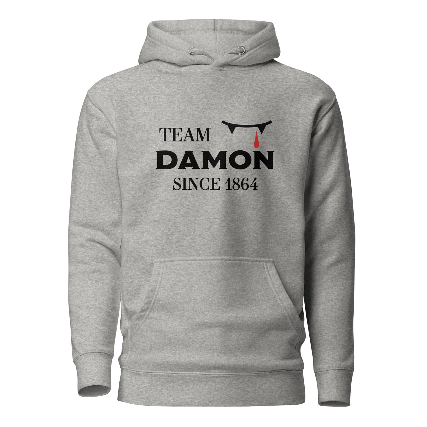 Team Damon Since 1864 hoodie with vampire teeth and blood drip created by graphic apparel company Midnight Gypsy Designs as part of their The Vampire Diaries mech collection. Perfect Vampire Diaries shirt, team Damon shirt, team Damon hoodie, Damon Salvatore hoodie, and Mystic Falls hoodie!
