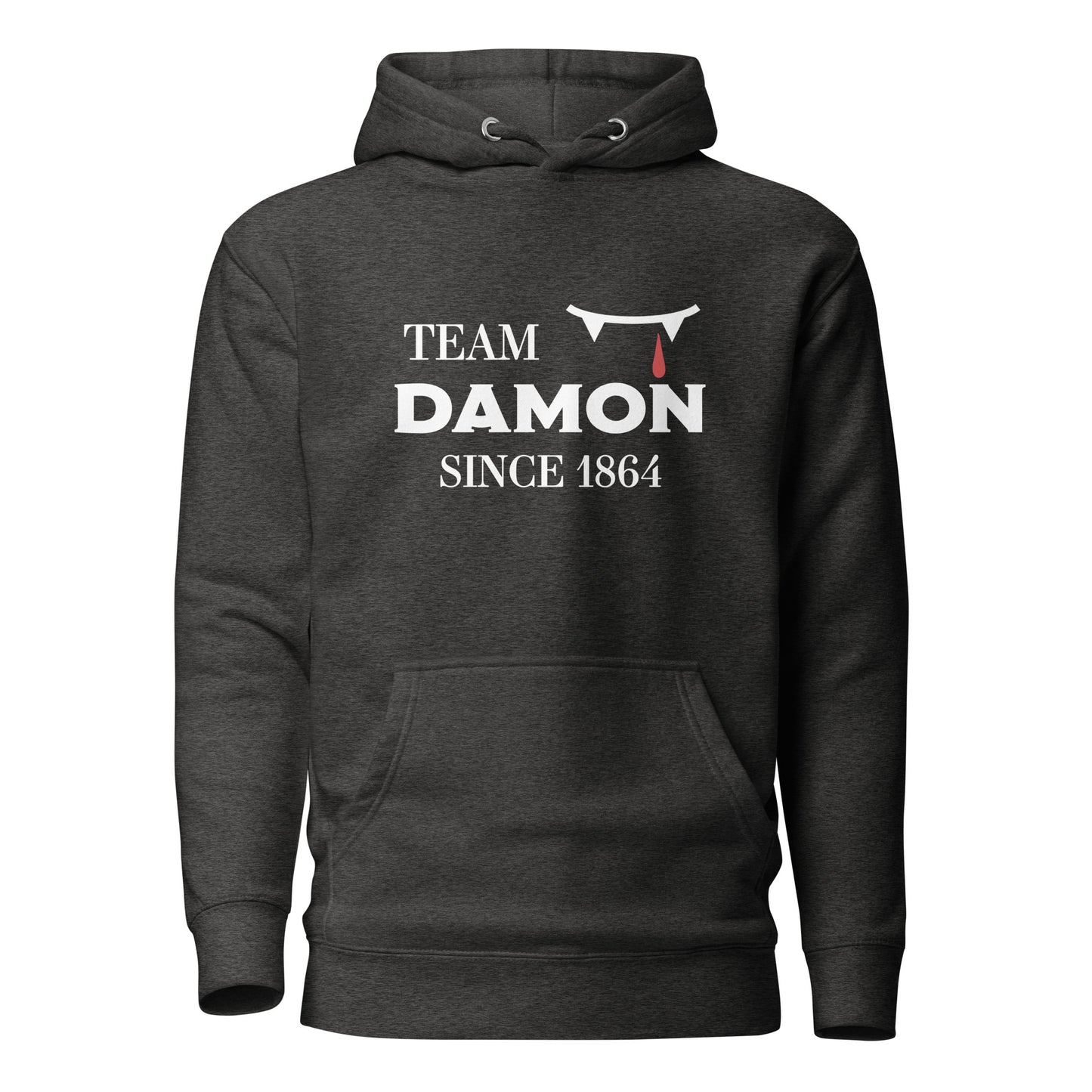 Team Damon Since 1864 hoodie with vampire teeth and blood drip created by graphic apparel company Midnight Gypsy Designs as part of their The Vampire Diaries mech collection. Perfect Vampire Diaries shirt, team Damon shirt, team Damon hoodie, Damon Salvatore hoodie, and Mystic Falls hoodie!