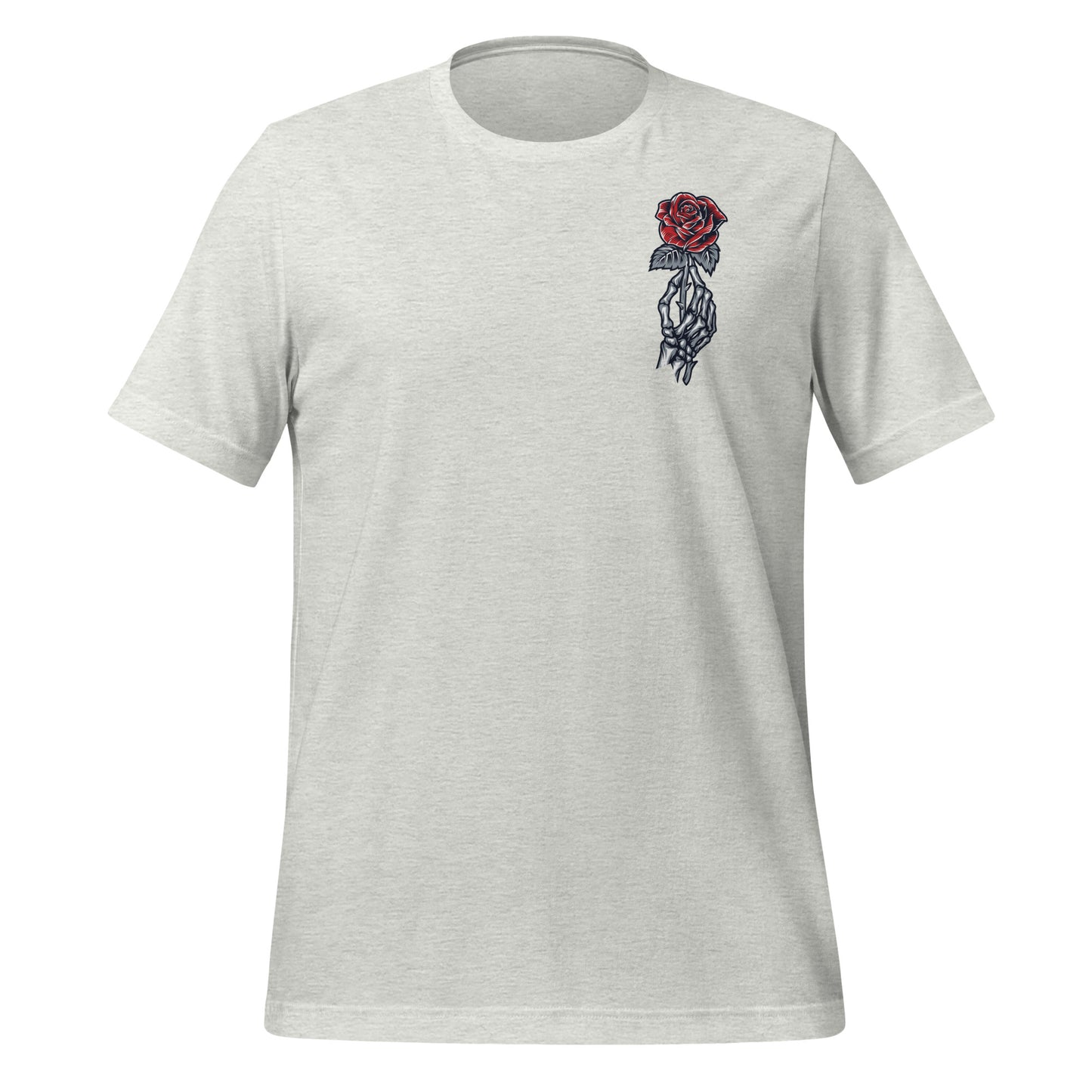 Ash t-shirt that reads Run Little Mouse with a skull and day of the dead woman holding a red rose from Haunting Adeline book created by bookish shop Midnight Gypsy Designs.