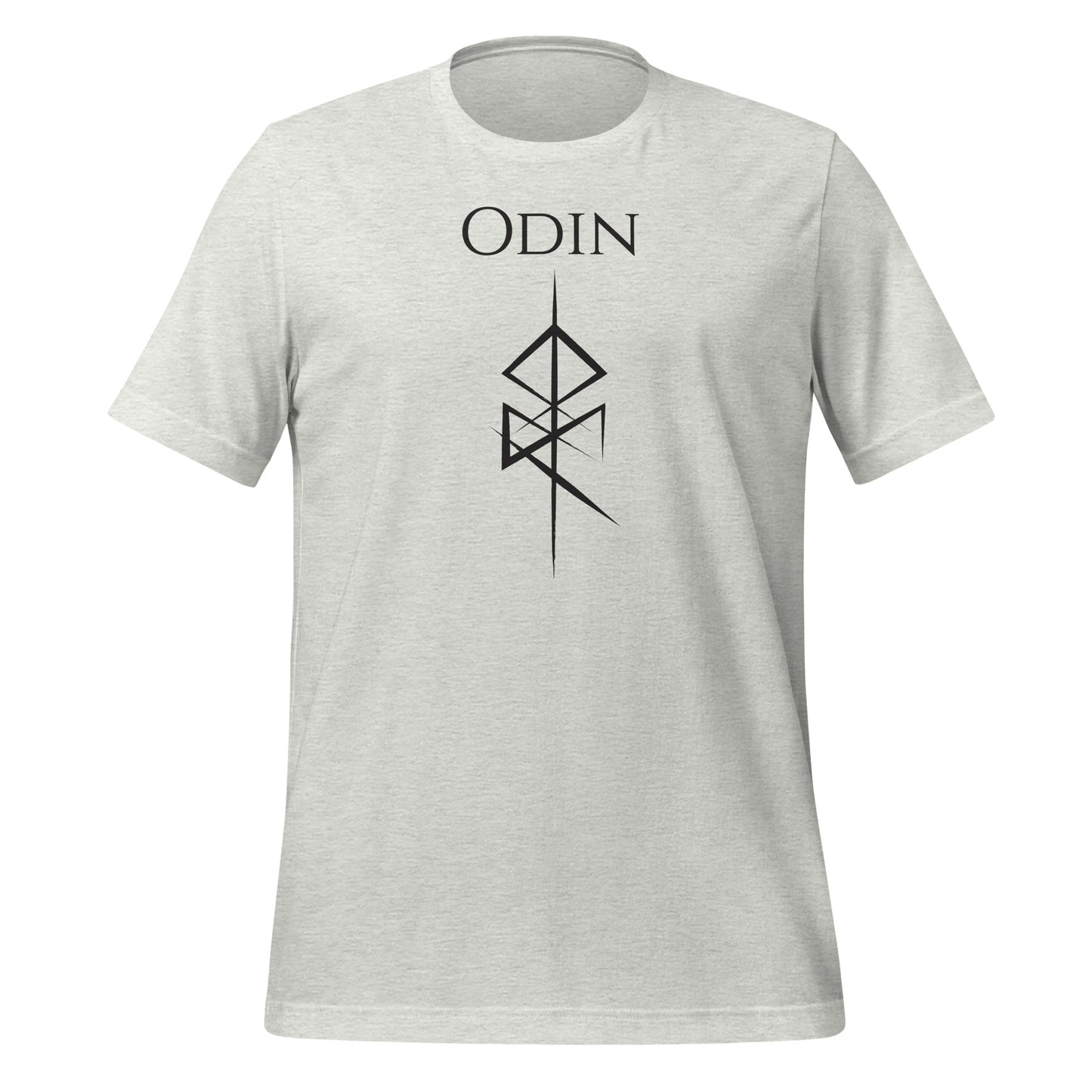 Ash t-shirt that reads Odin with the Odin God of War Futhark rune symbol created by Norse Viking apparel shop Midnight Gypsy Designs.