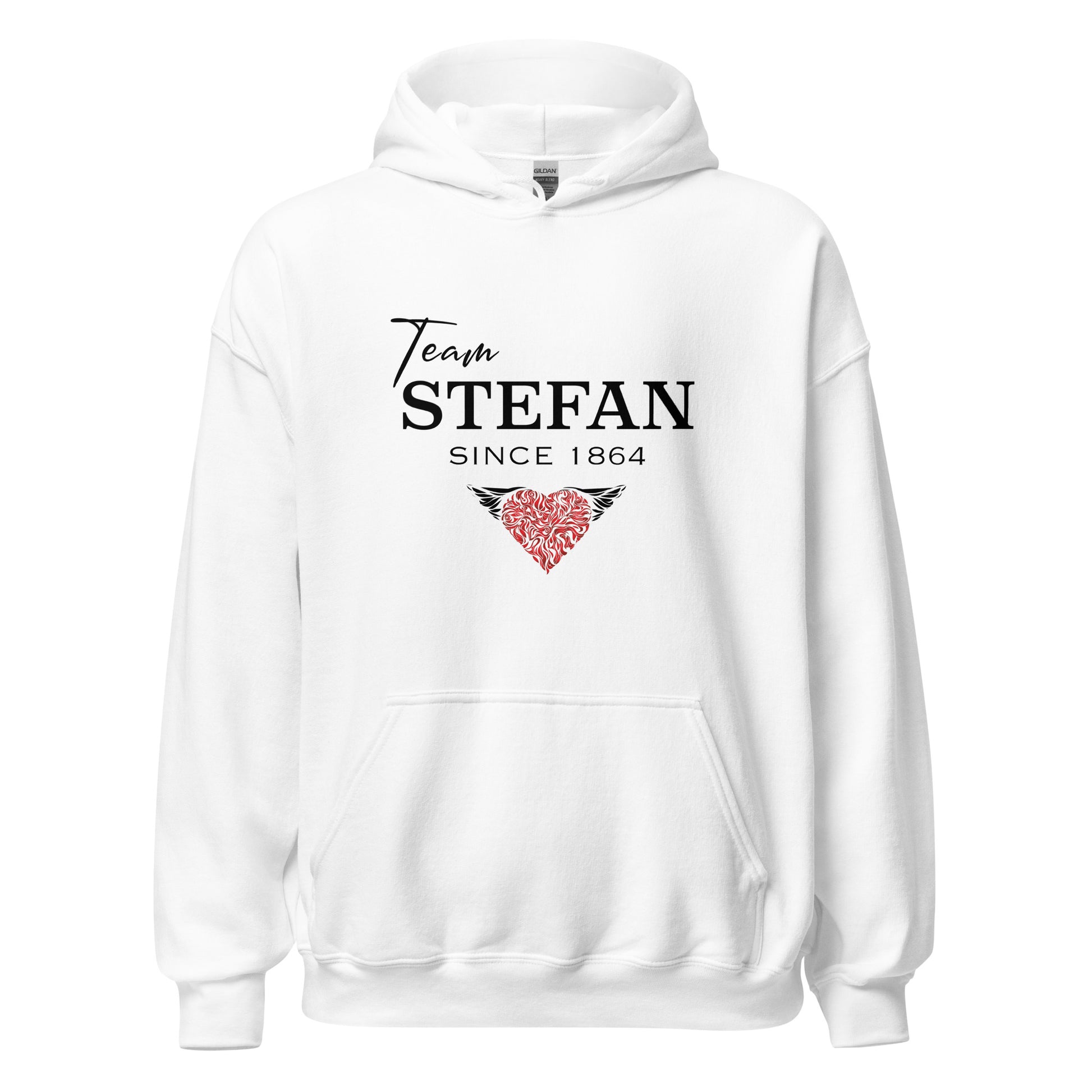 White Team Stefan Since 1864 hoodie from The Vampire Diaries that reads team Stefan since 1864 with a read heart created by graphic apparel company Midnight Gypsy Designs as part of their The Vampire Diaries apparel line. Perfect Mystic Falls hoodie, The Vampire Diaries hoodie, Stefan Salvatore hoodie, Vampire Diaries shirt, Mystic Falls shirt, Team Stefan since 1864 shirt, Team Stefan hoodie, Team Stefan shirt, and Stefan Salvatore shirt.