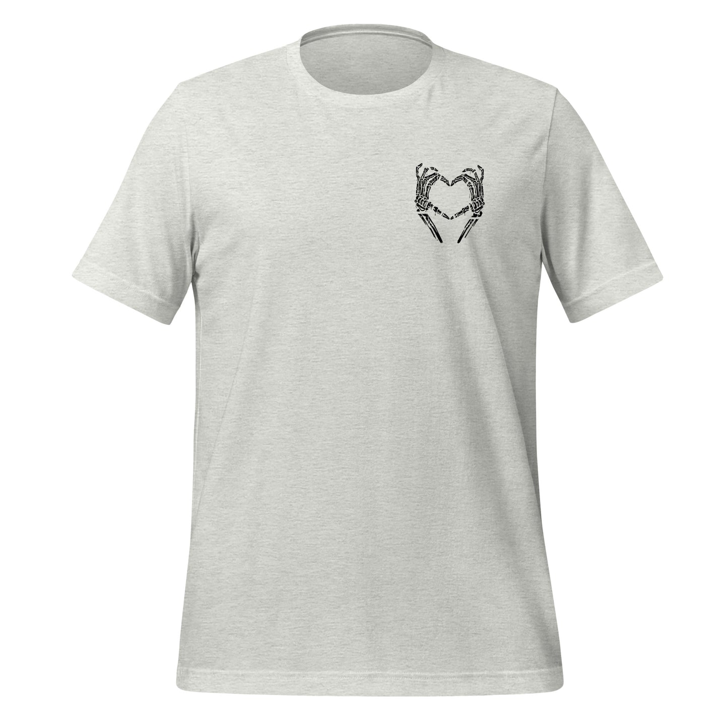 Ash grey slogan shirt that says I am who I am your approval is not needed with skeleton hands in shape of heart  created by apparel company Midnight Gypsy Designs.