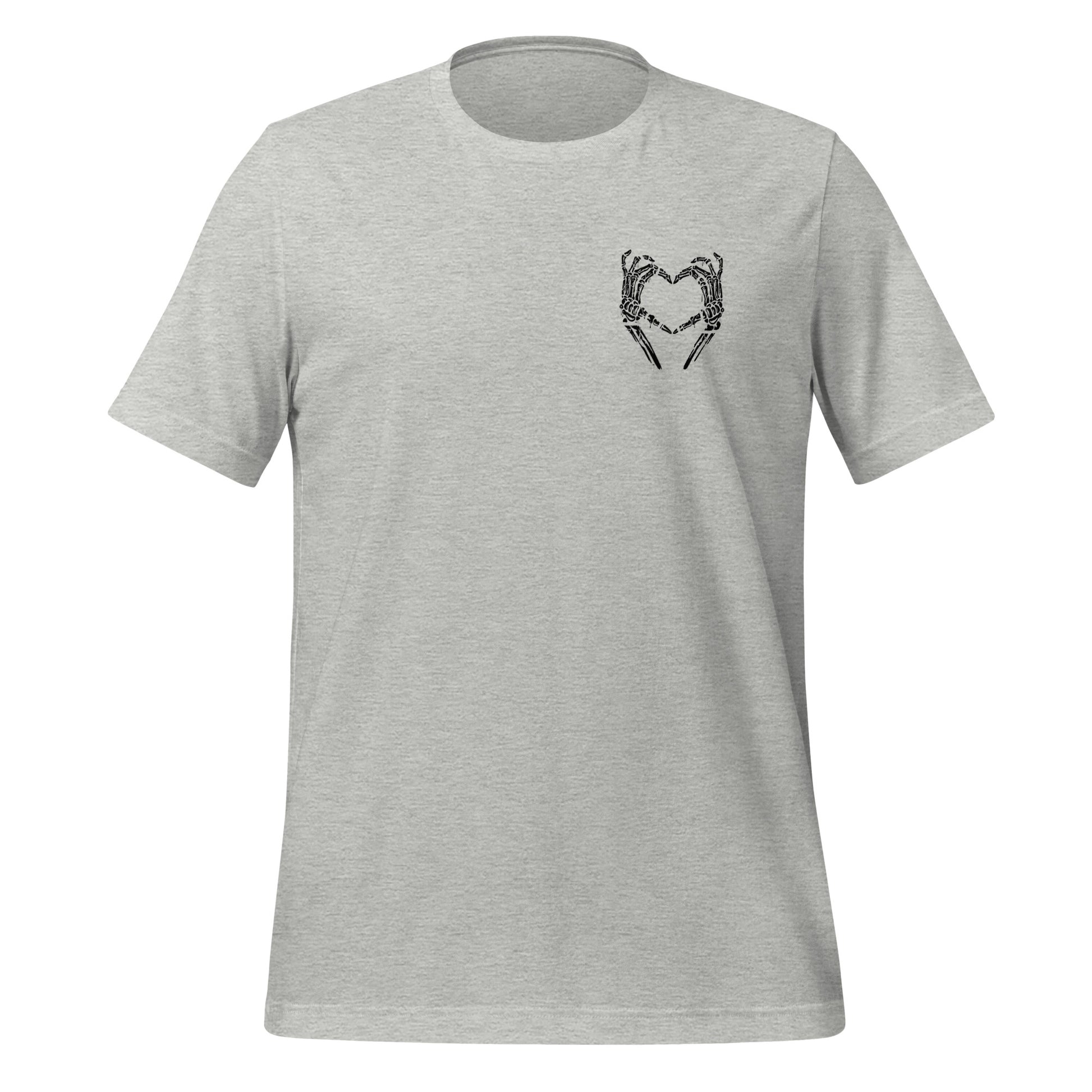 Athletic heather slogan shirt that says I am who I am your approval is not needed with skeleton hands in shape of heart created by apparel company Midnight Gypsy Designs.