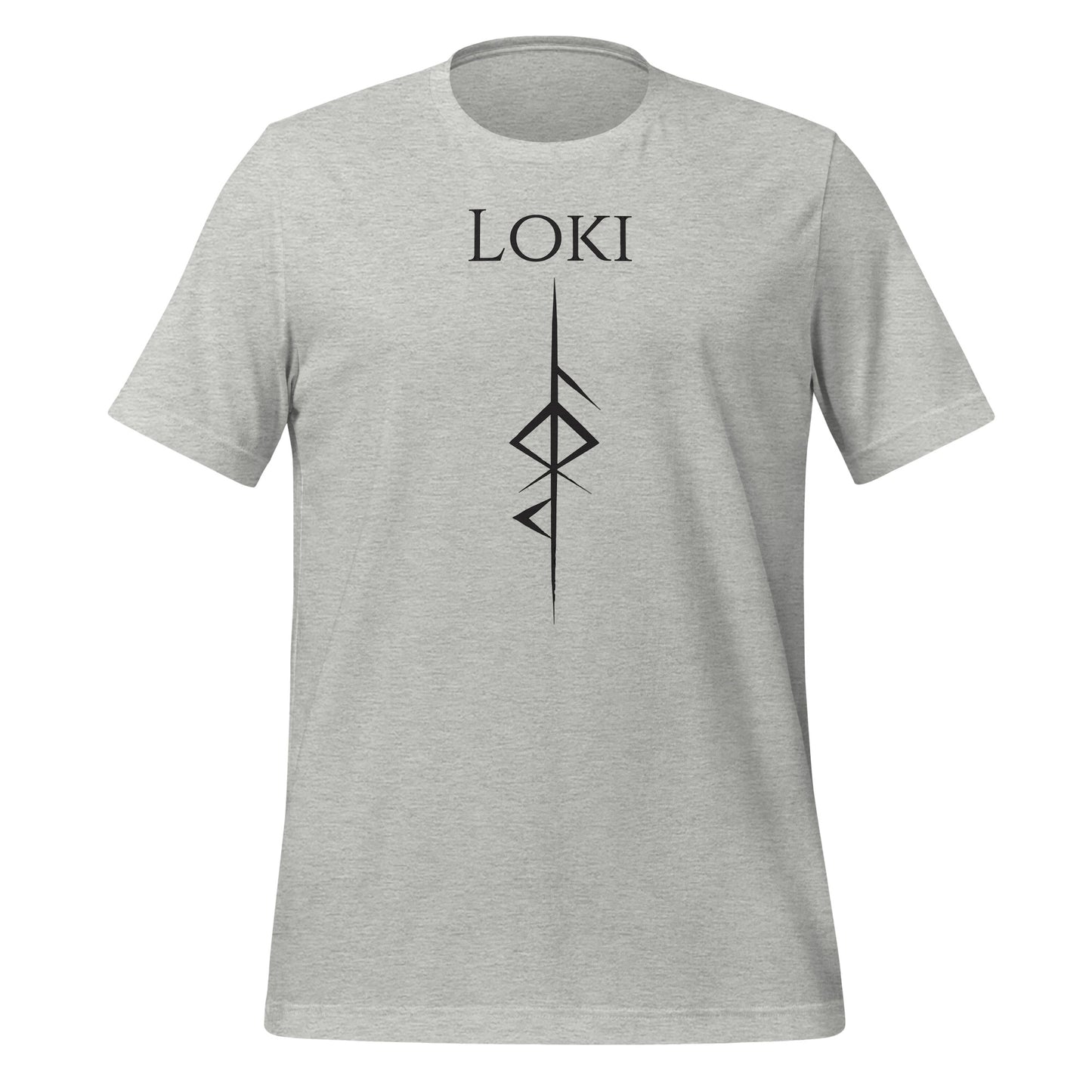 black Loki rune shirt with the Loki Futhark rune symbol created by Norse Viking apparel shop Midnight Gypsy Designs. Perfect viking rune shirt, viking warrior shirt, Loki God of Mischief shirt, or grey Loki shirt!