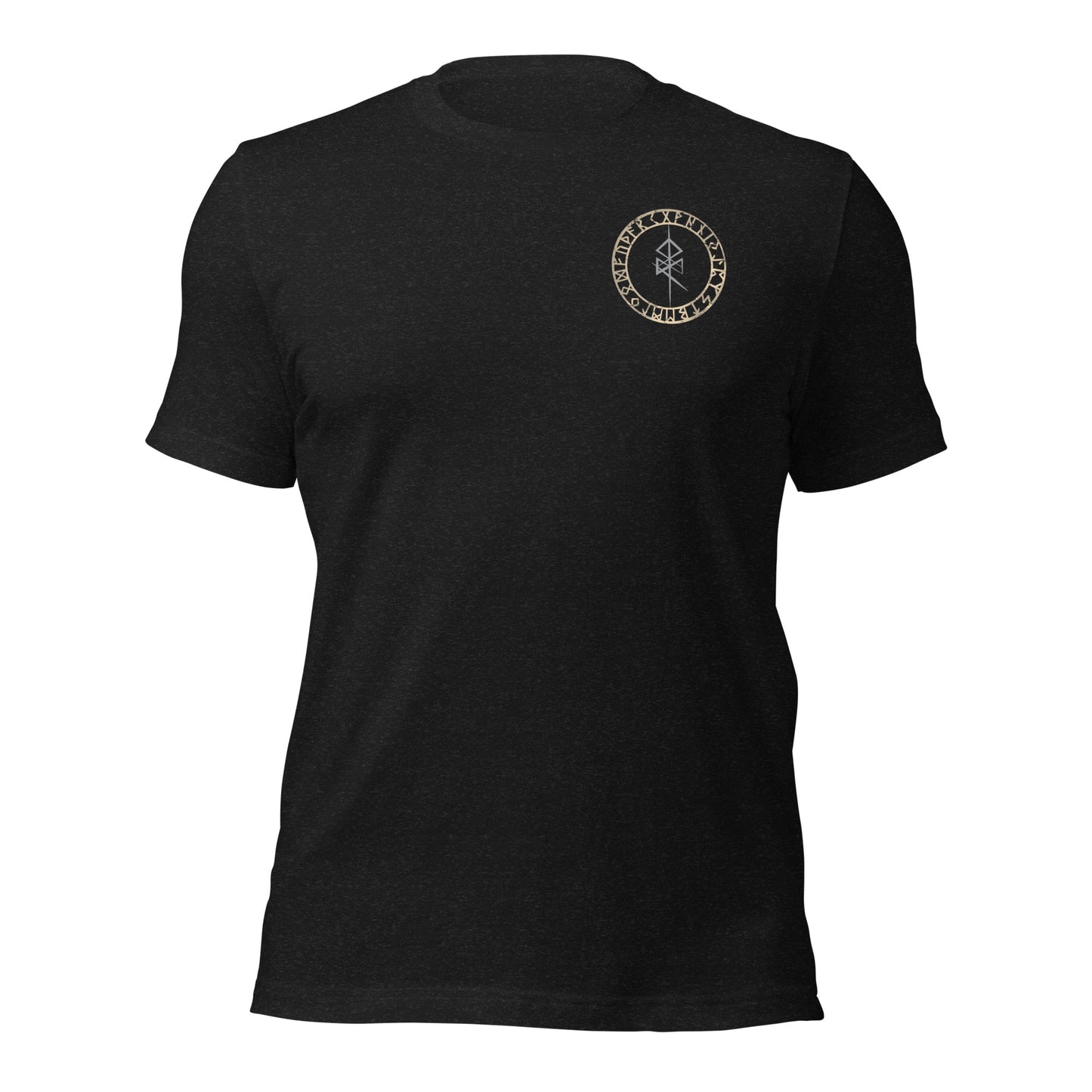 A black Valhalla Viking Warrior Shirt that says Valhalla Only the Worthy with a Viking skull and Valknut symbol on the back and the Odin Norse rune on the front in the center of the Viking compass vegvisir created by Viking apparel company Midnight Gypsy Designs as part of their Viking Apparel clothing line. Perfect Odin God of War shirt, black Vikings shirt, Viking Odin shirt, Valhalla warrior shirt, Norse Viking tee, Norse mythology t-shirt, and pagan shirt for men.