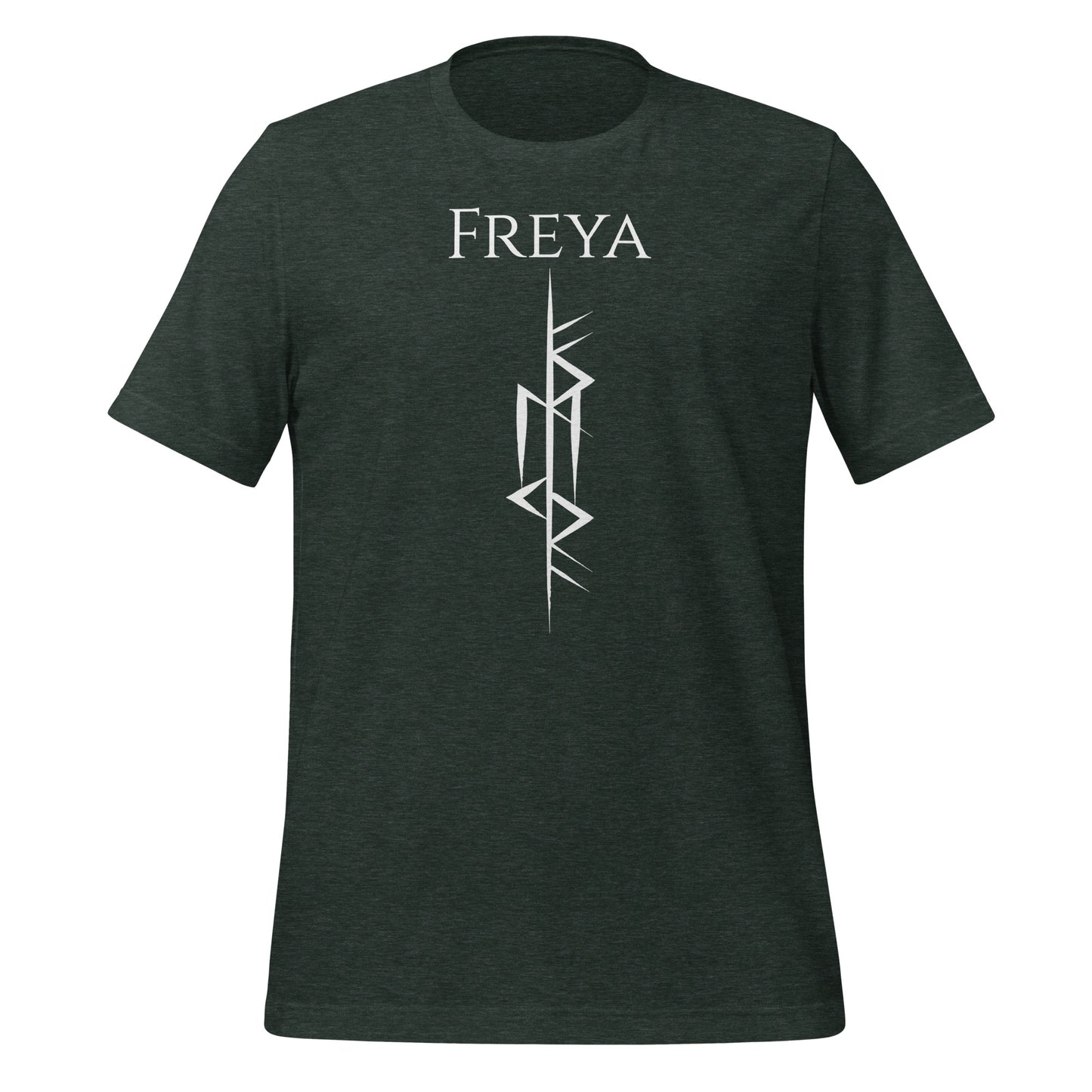Green Freya rune shirt with the Freya Futhark rune symbol created by Norse Viking apparel shop Midnight Gypsy Designs. Perfect viking rune shirt, viking warrior shirt, Freya Goddess of Love shirt, Freya viking shirt, or green Freya shirt!
