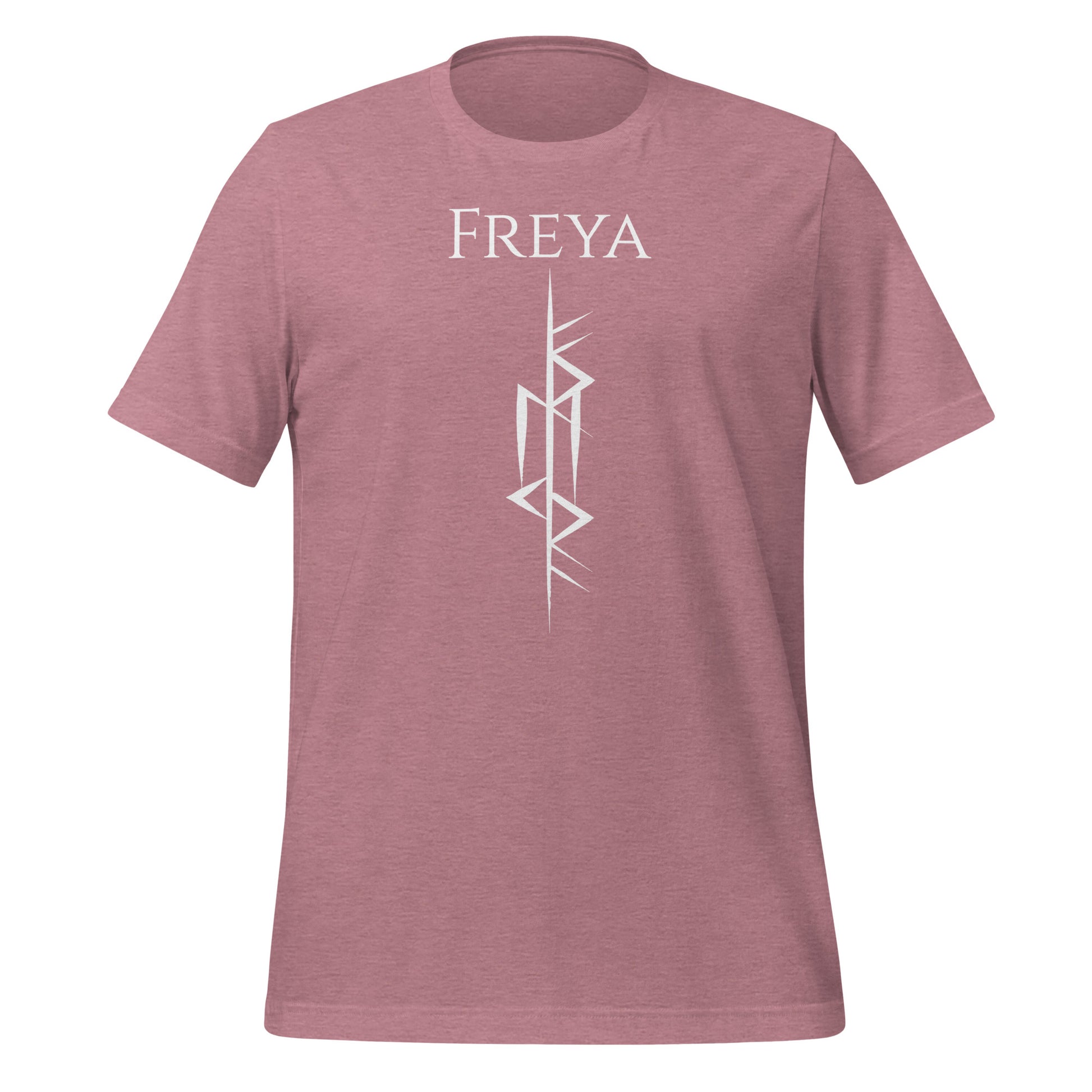 Pink freya rune shirt with the Freya Futhark rune symbol created by Norse Viking apparel shop Midnight Gypsy Designs. Perfect viking rune shirt, viking warrior shirt, Freya Goddess of Love shirt, Freya viking shirt, or pink Freya shirt!