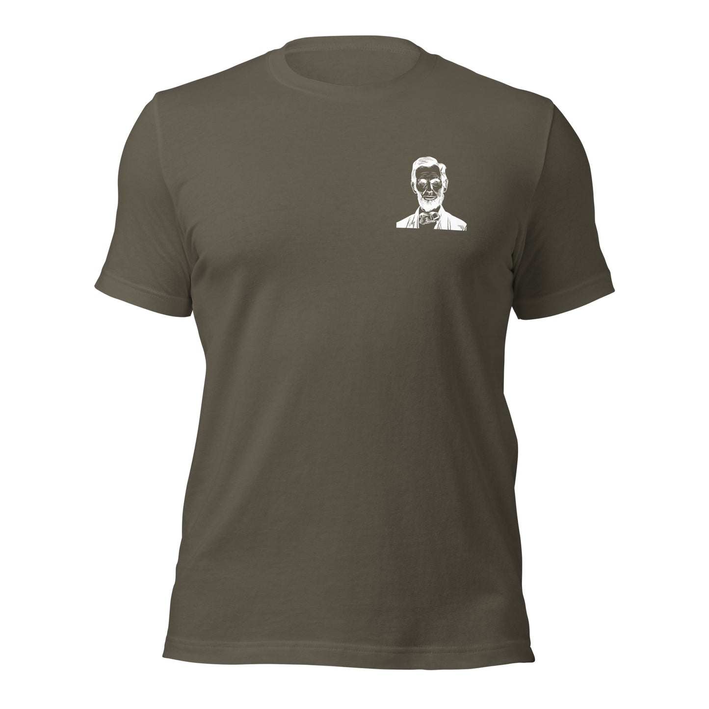 Army patriotic t-shirt that says those who deny freedom to others deserve it not for themselves by Abraham Lincoln with a photo of Abraham Lincoln on pocket of shirt created by apparel shop Midnight Gypsy Designs.