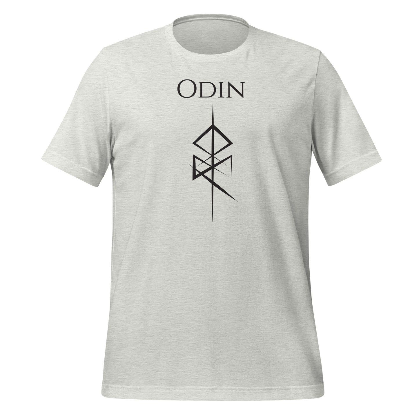 Ash t-shirt that reads Odin with the Odin God of War Futhark rune symbol created by Norse Viking apparel shop Midnight Gypsy Designs. 