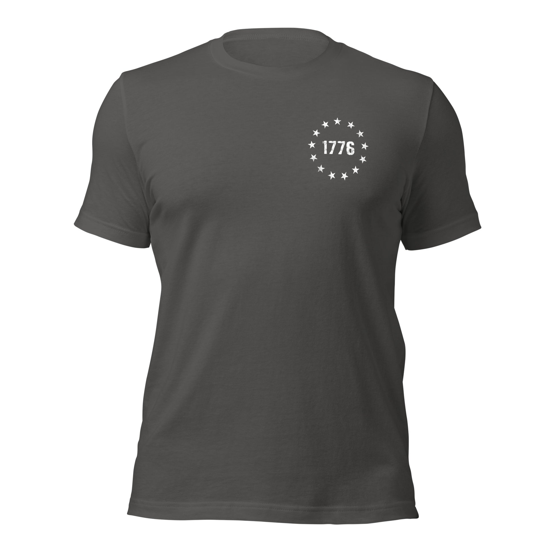 Dark grey 1776 US Constitution patriotic t-shirt that says It Doesn't Need to be Rewritten it needs to be Reread with an American flag and We the People created by patriotic apparel shop Midnight Gypsy Designs