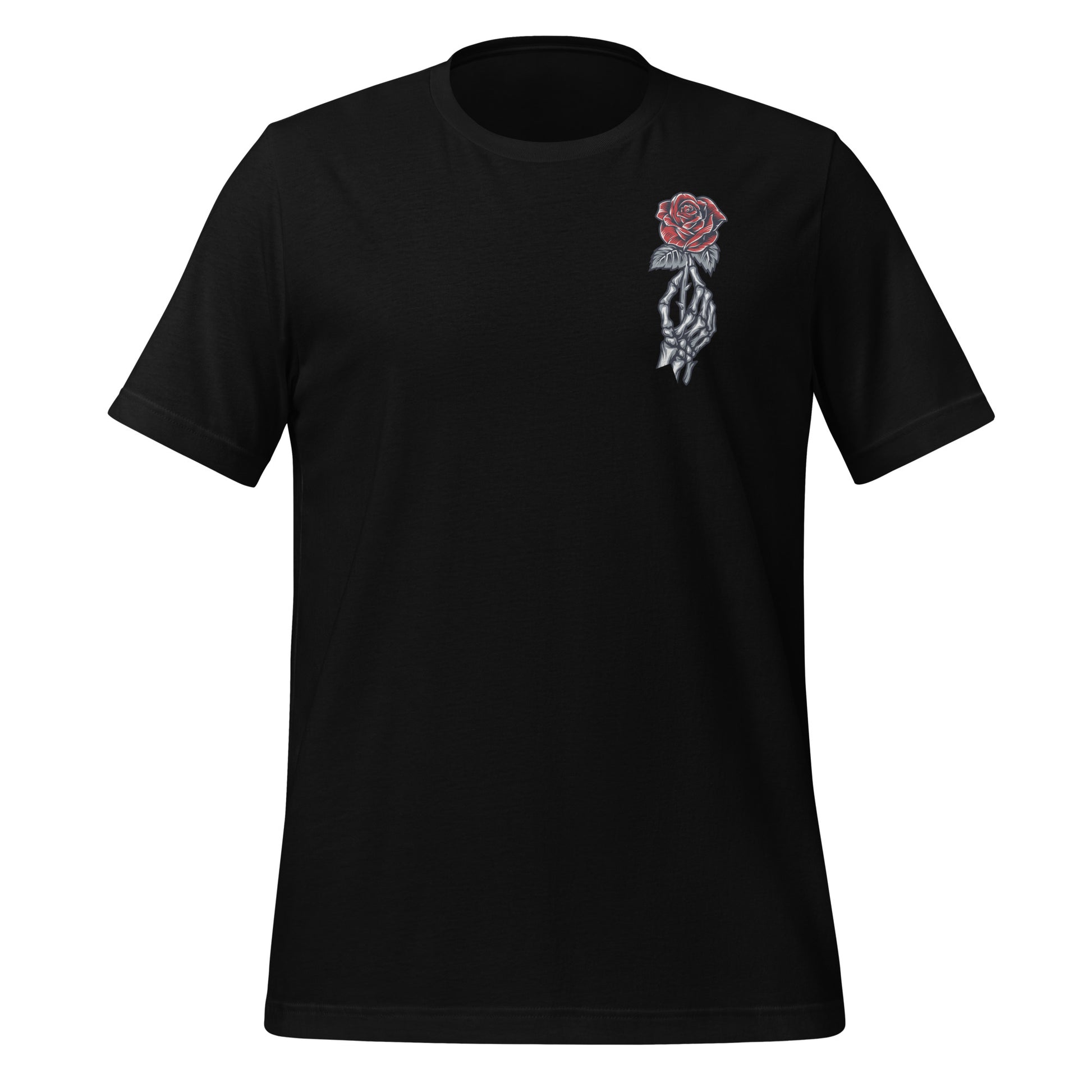 Black t-shirt that reads Run Little Mouse with a skull and day of the dead woman holding a red rose from Haunting Adeline book created by bookish shop Midnight Gypsy Designs.